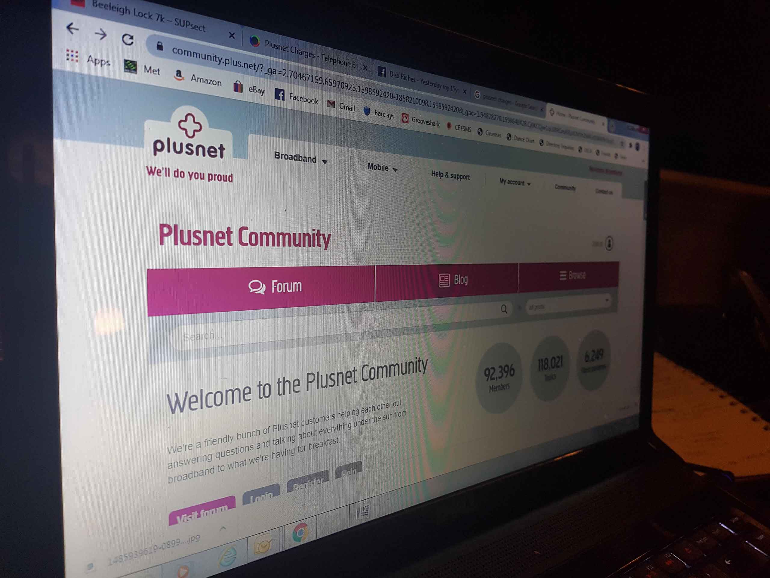 Plusnet website forum on pc screen